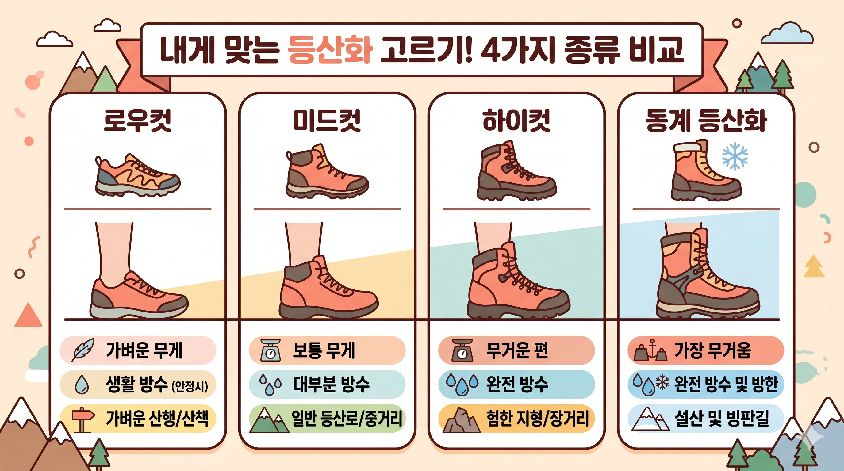 등산화 컷 높이별 종류 비교