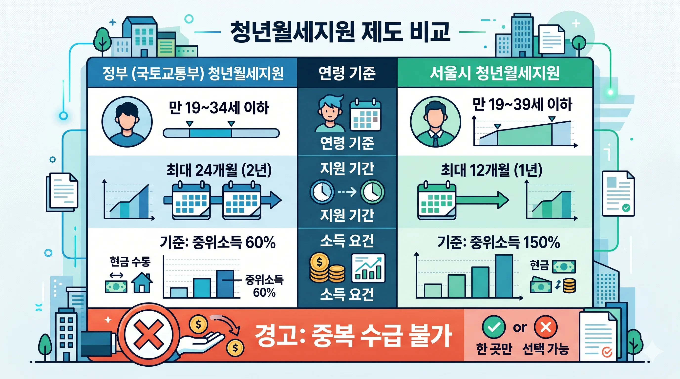 청년월세지원 정부 서울시 비교표