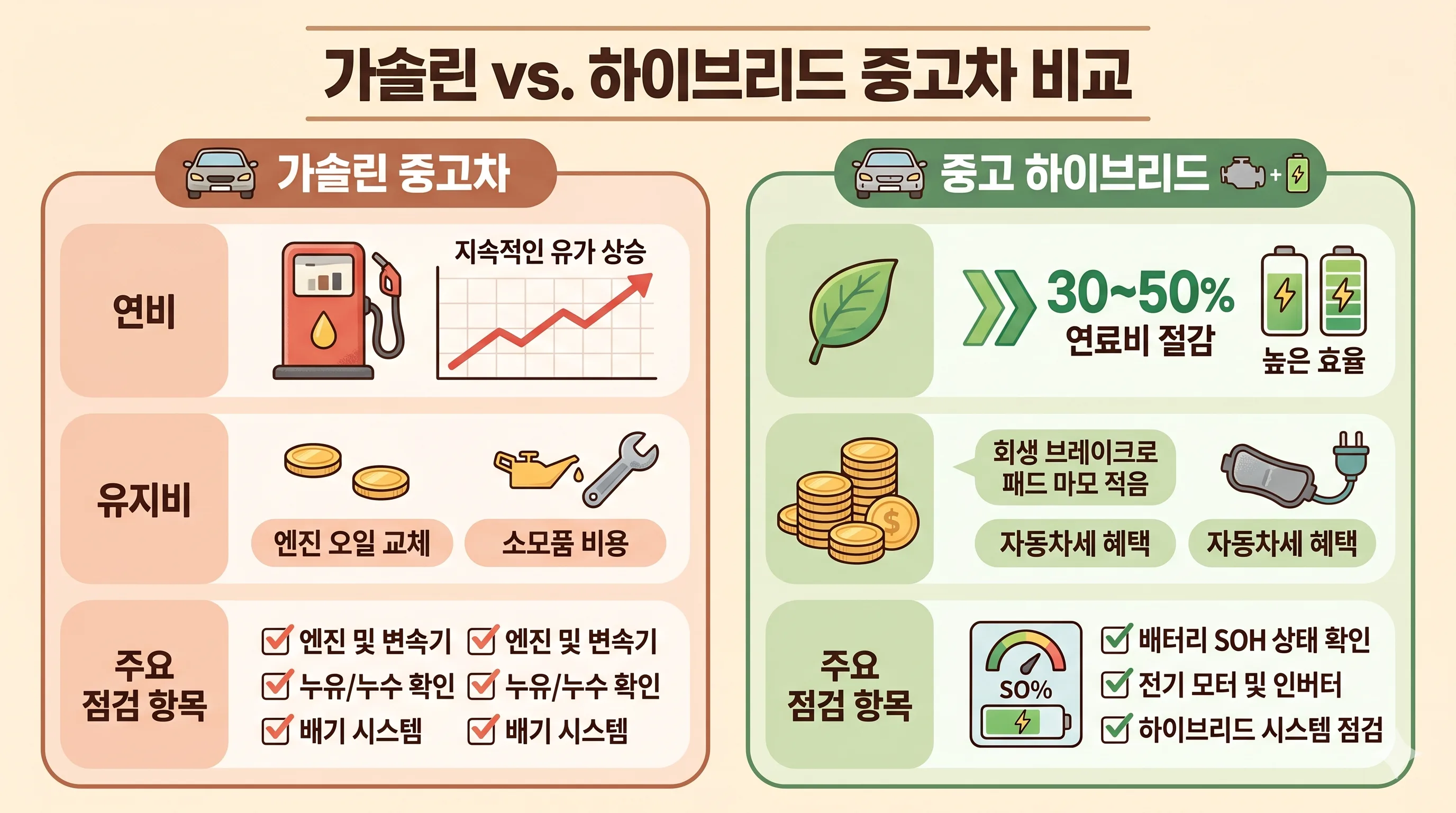 가솔린 하이브리드 중고차 유지비 비교